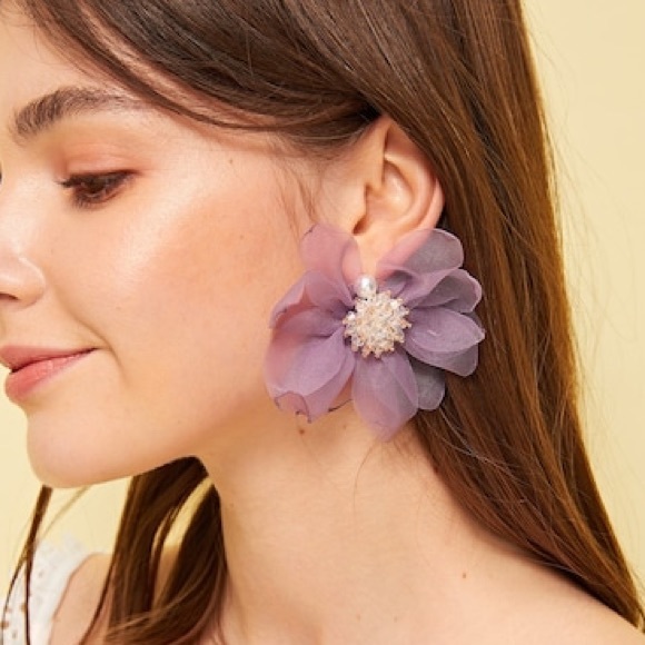 ☆ beaded mesh flower earrings ☆ - Picture 5 of 5